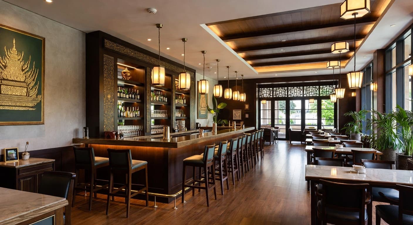 Thai bar room interior design - featuring thai style furniture, decor, colors, and layout ideas for your bar room