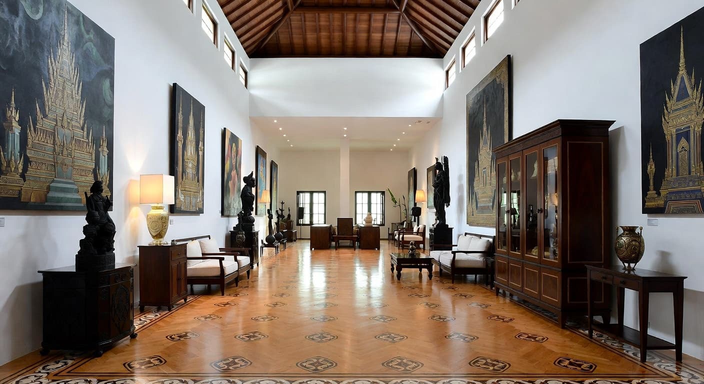 Thai gallery / art display interior design - featuring thai style furniture, decor, colors, and layout ideas for your gallery / art display