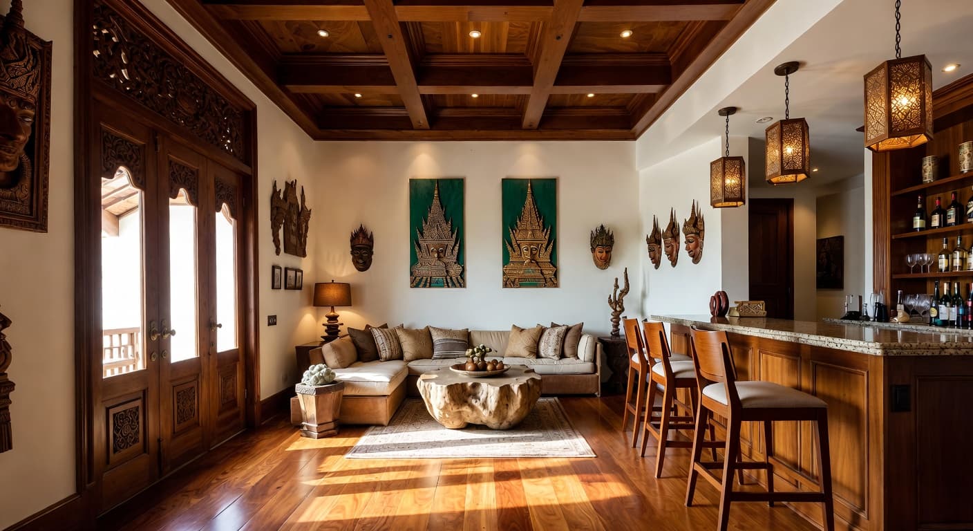 Thai game room interior design - featuring thai style furniture, decor, colors, and layout ideas for your game room