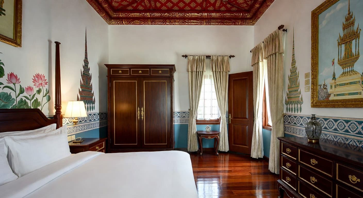 Thai guest room interior design - featuring thai style furniture, decor, colors, and layout ideas for your guest room