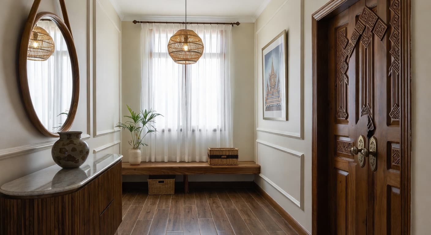 Thai mudroom interior design - featuring thai style furniture, decor, colors, and layout ideas for your mudroom