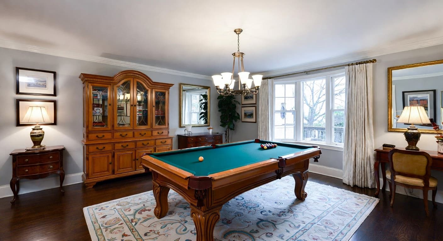 Traditional billiards room interior design - featuring traditional style furniture, decor, colors, and layout ideas for your billiards room