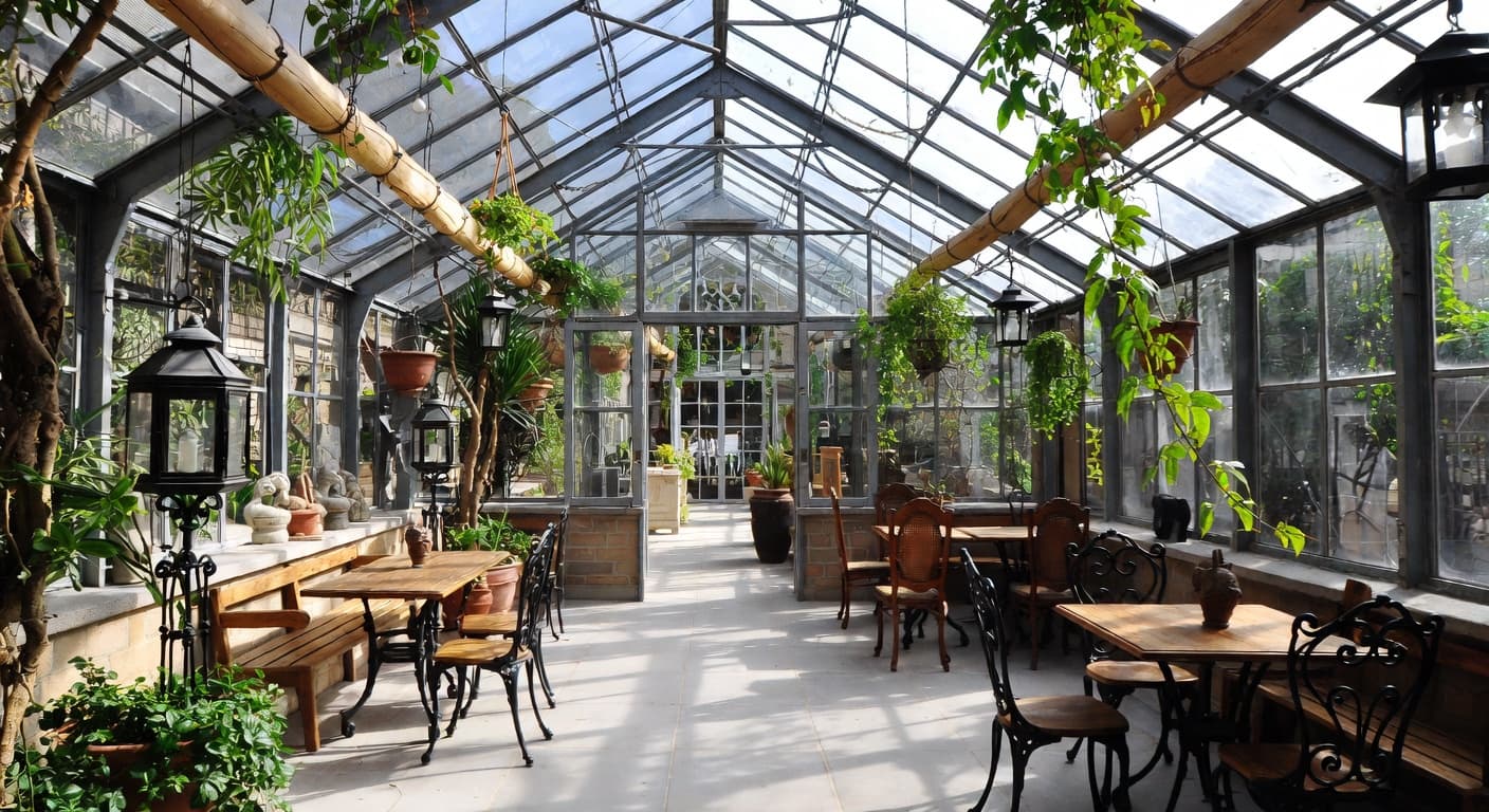 Traditional greenhouse interior design - featuring traditional style furniture, decor, colors, and layout ideas for your greenhouse