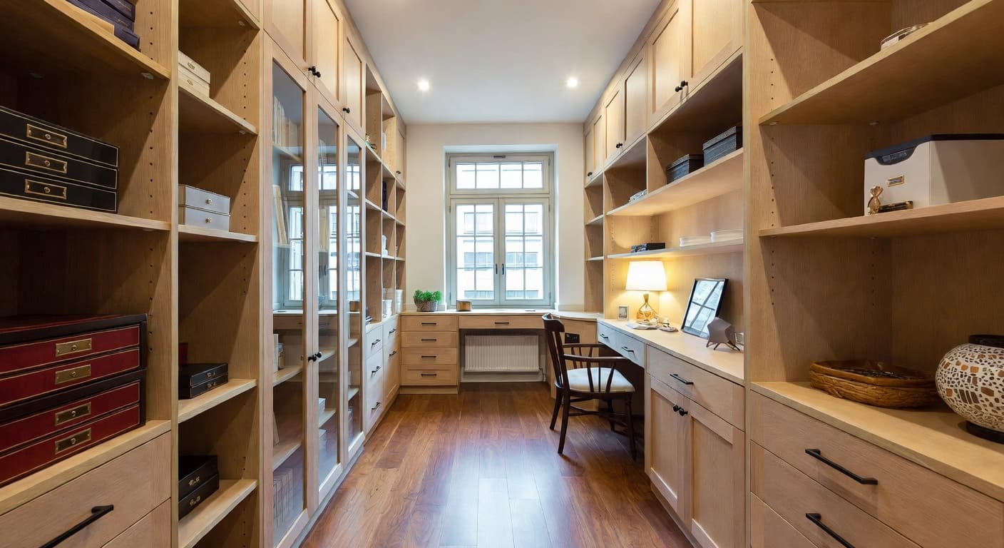 Traditional storage room interior design - featuring traditional style furniture, decor, colors, and layout ideas for your storage room