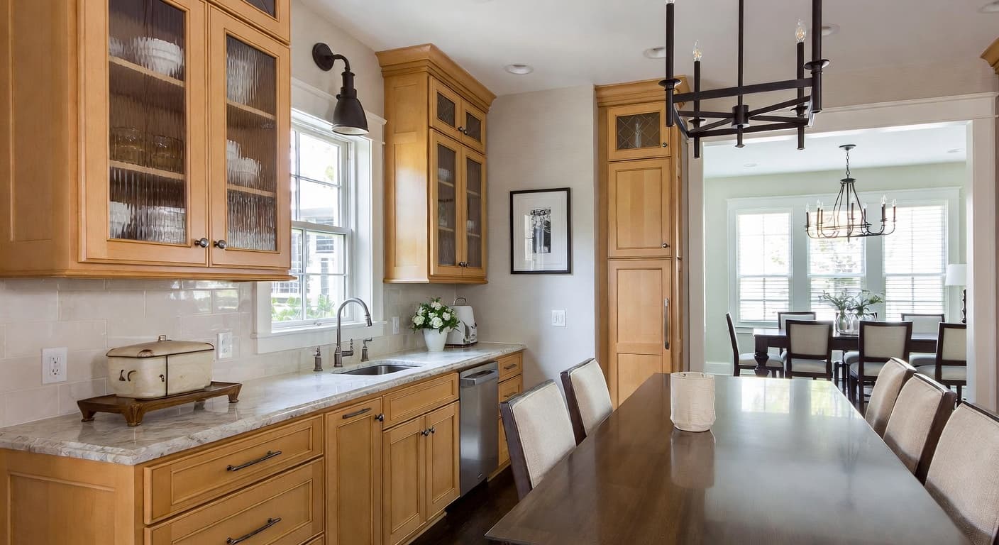 Transitional butler's pantry interior design - featuring transitional style furniture, decor, colors, and layout ideas for your butler's pantry