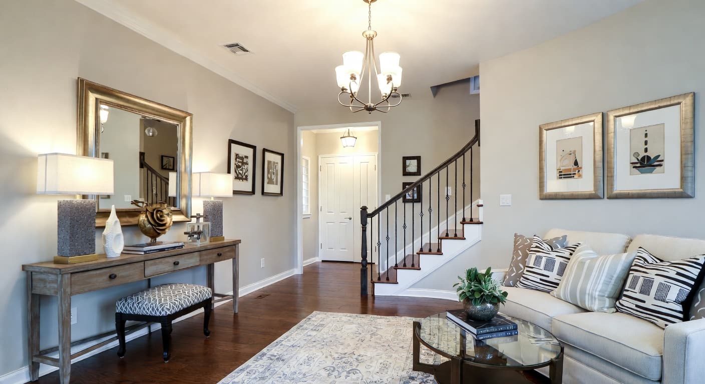 Transitional entryway interior design - featuring transitional style furniture, decor, colors, and layout ideas for your entryway