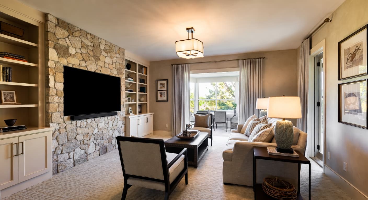 Transitional game room interior design - featuring transitional style furniture, decor, colors, and layout ideas for your game room