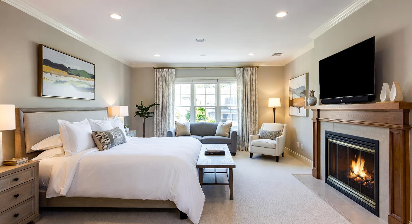 Transitional guest room interior design - featuring transitional style furniture, decor, colors, and layout ideas for your guest room