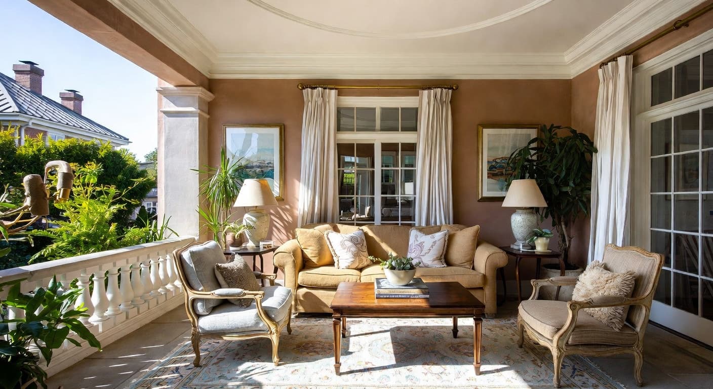 Transitional outdoor space interior design - featuring transitional style furniture, decor, colors, and layout ideas for your outdoor space