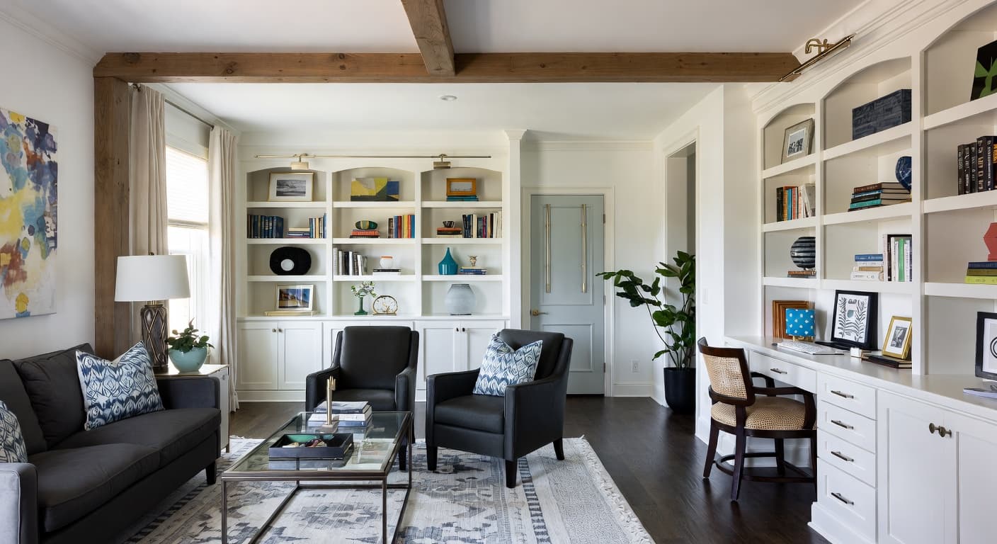 Transitional teen room / den interior design - featuring transitional style furniture, decor, colors, and layout ideas for your teen room / den