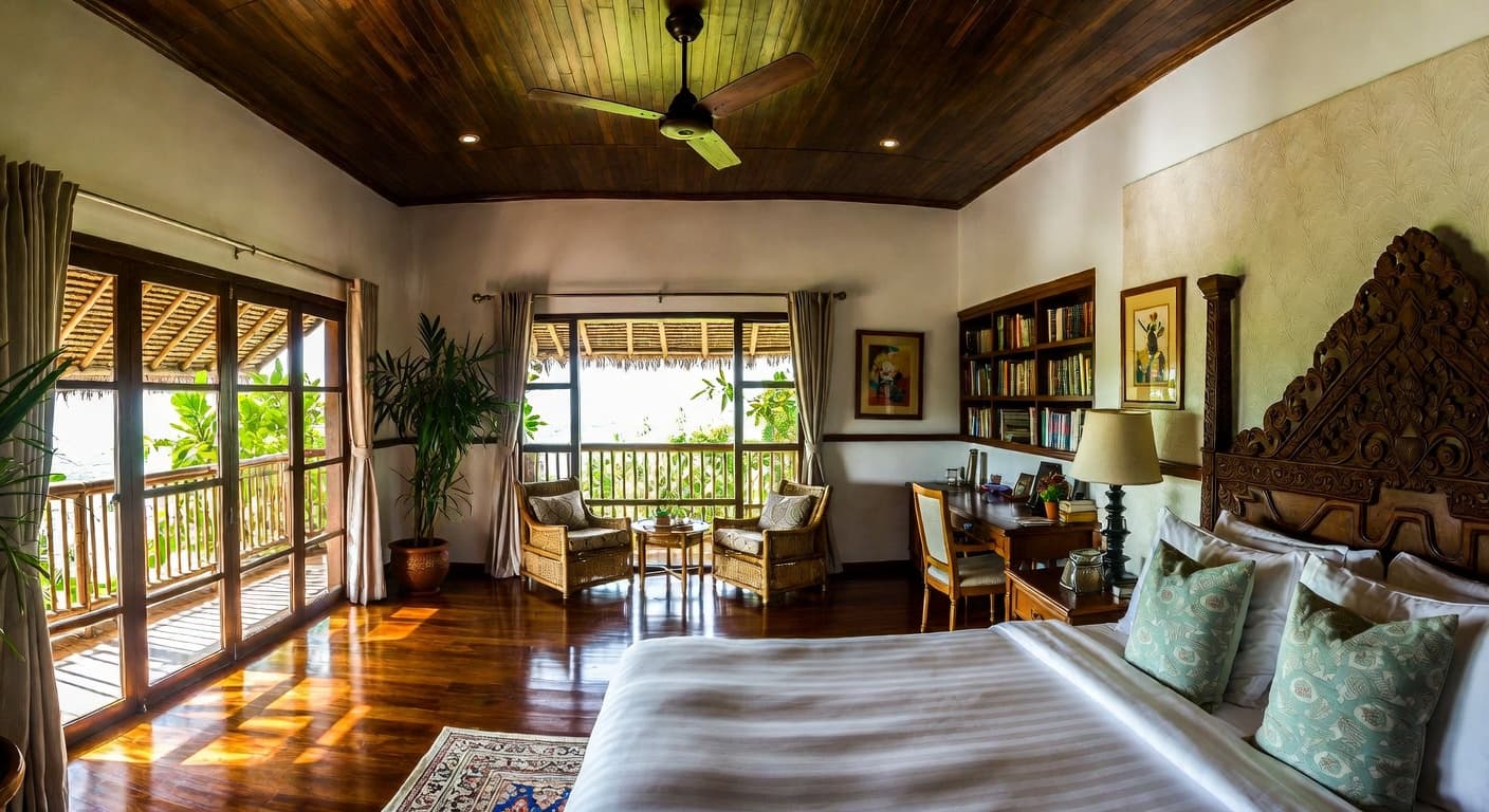 Tropical guest room interior design - featuring tropical style furniture, decor, colors, and layout ideas for your guest room