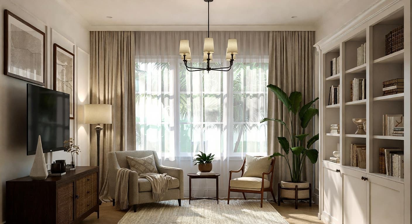 Tropical reading nook interior design - featuring tropical style furniture, decor, colors, and layout ideas for your reading nook