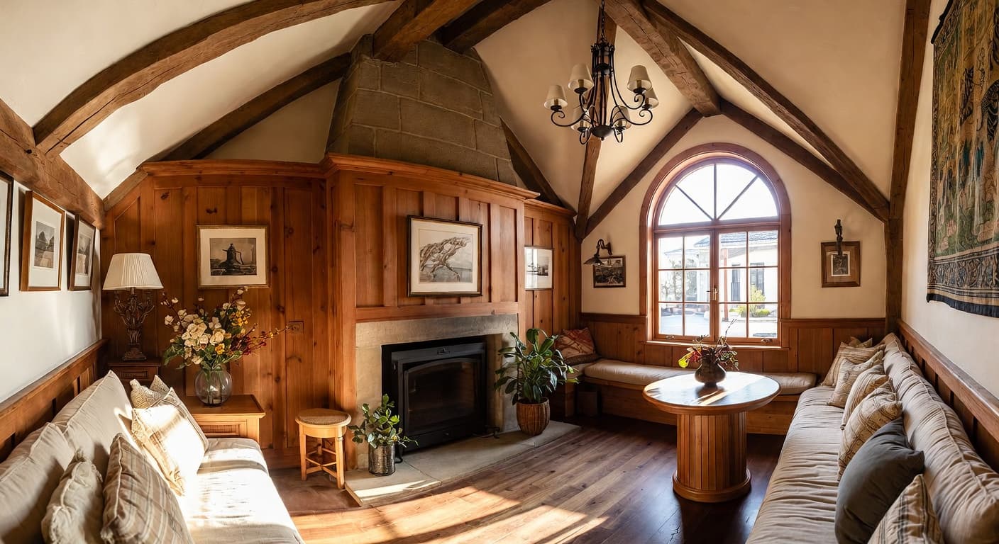 Tudor sauna / spa room interior design - featuring tudor style furniture, decor, colors, and layout ideas for your sauna / spa room