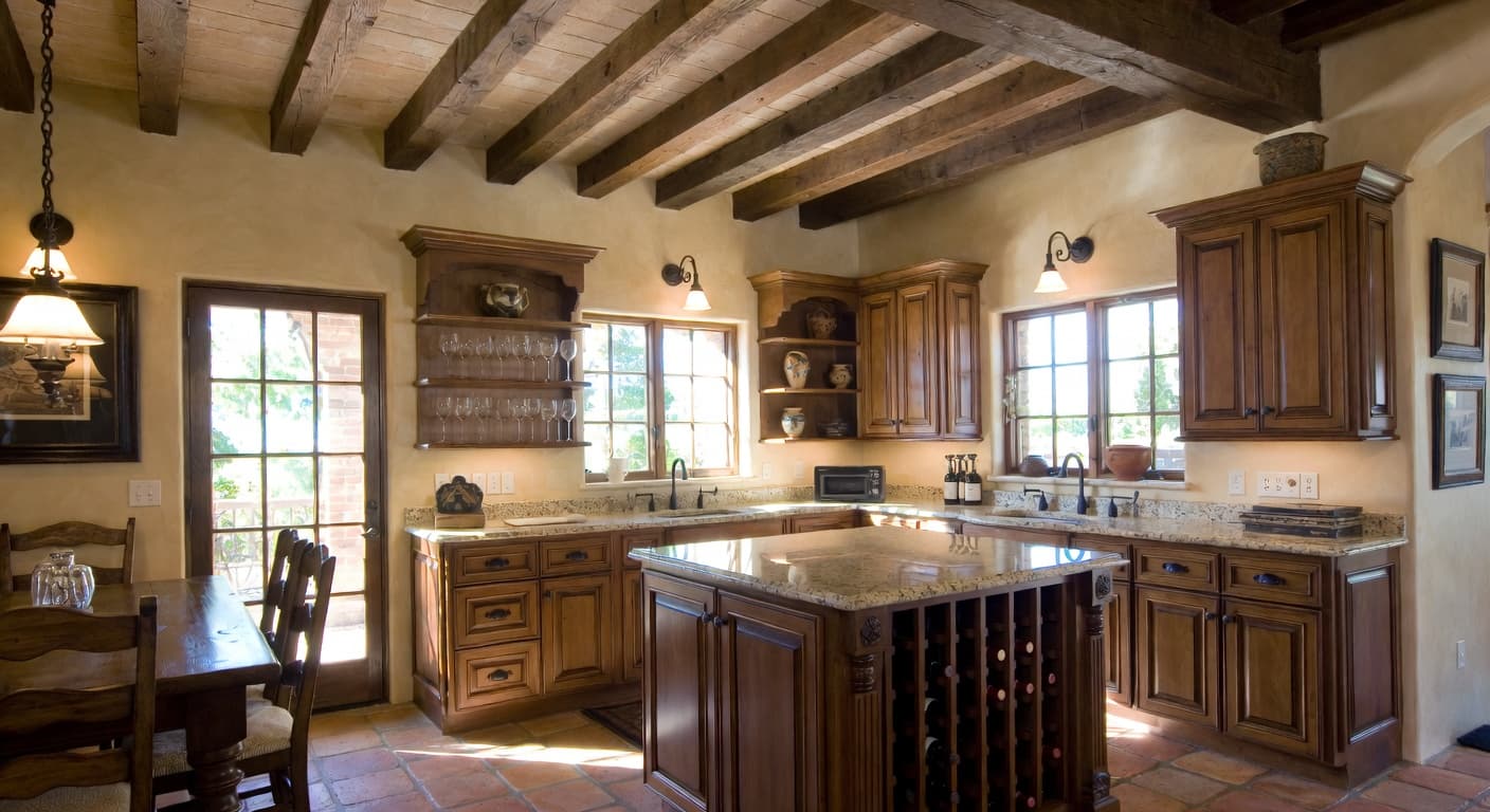 Tuscan butler's pantry interior design - featuring tuscan style furniture, decor, colors, and layout ideas for your butler's pantry