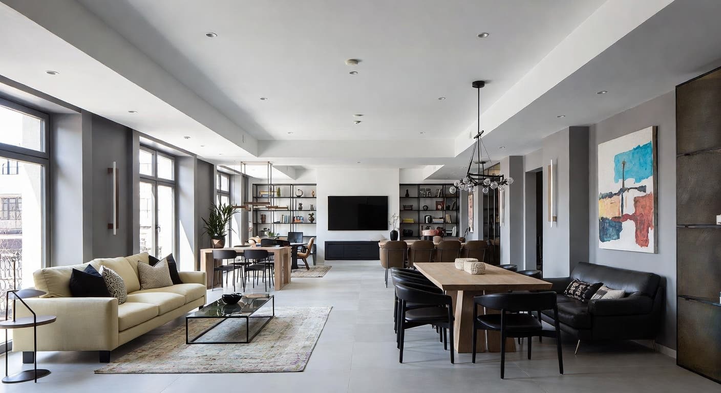 Urban multi-purpose room interior design - featuring urban style furniture, decor, colors, and layout ideas for your multi-purpose room