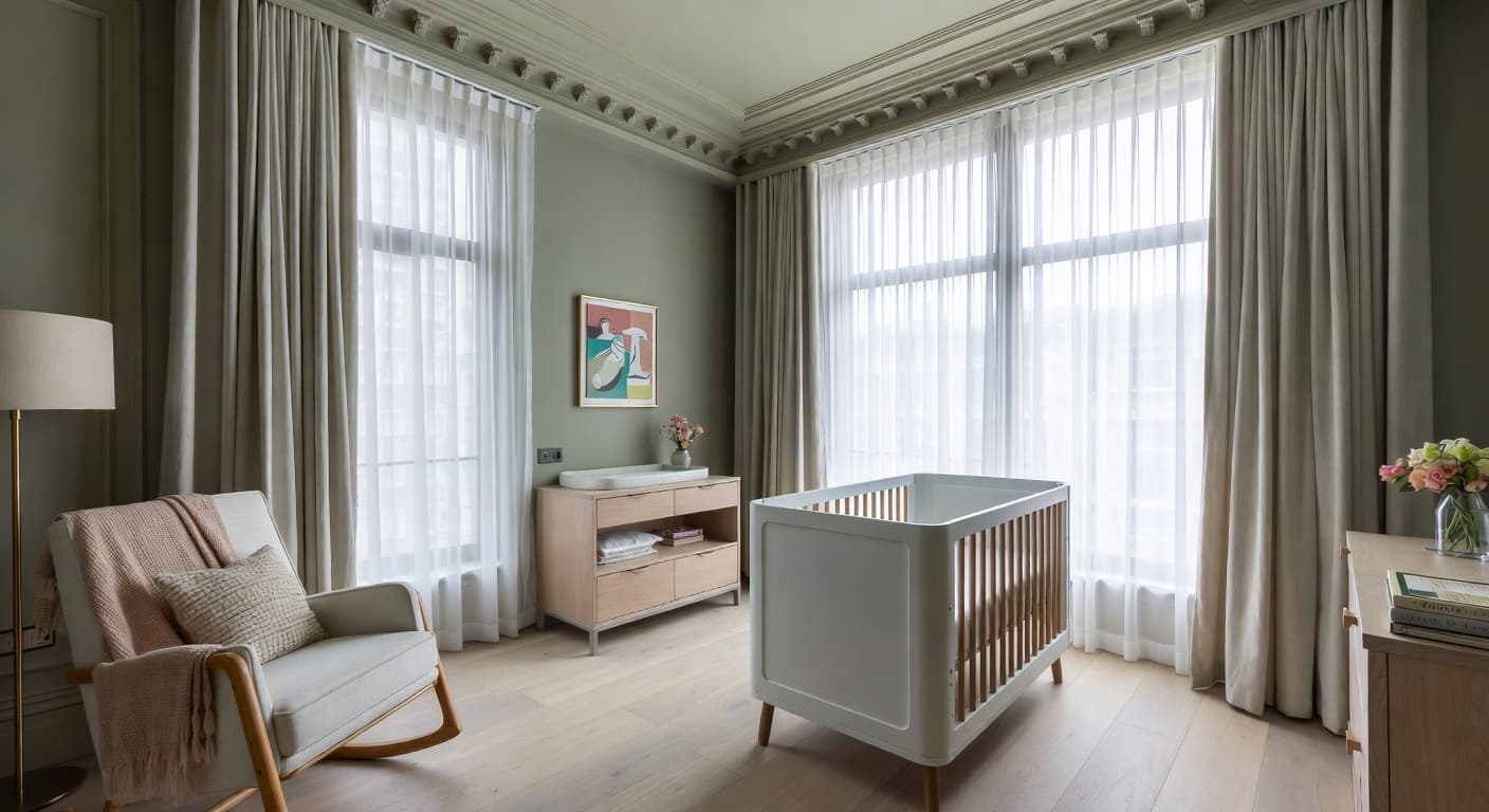 Urban nursery interior design - featuring urban style furniture, decor, colors, and layout ideas for your nursery