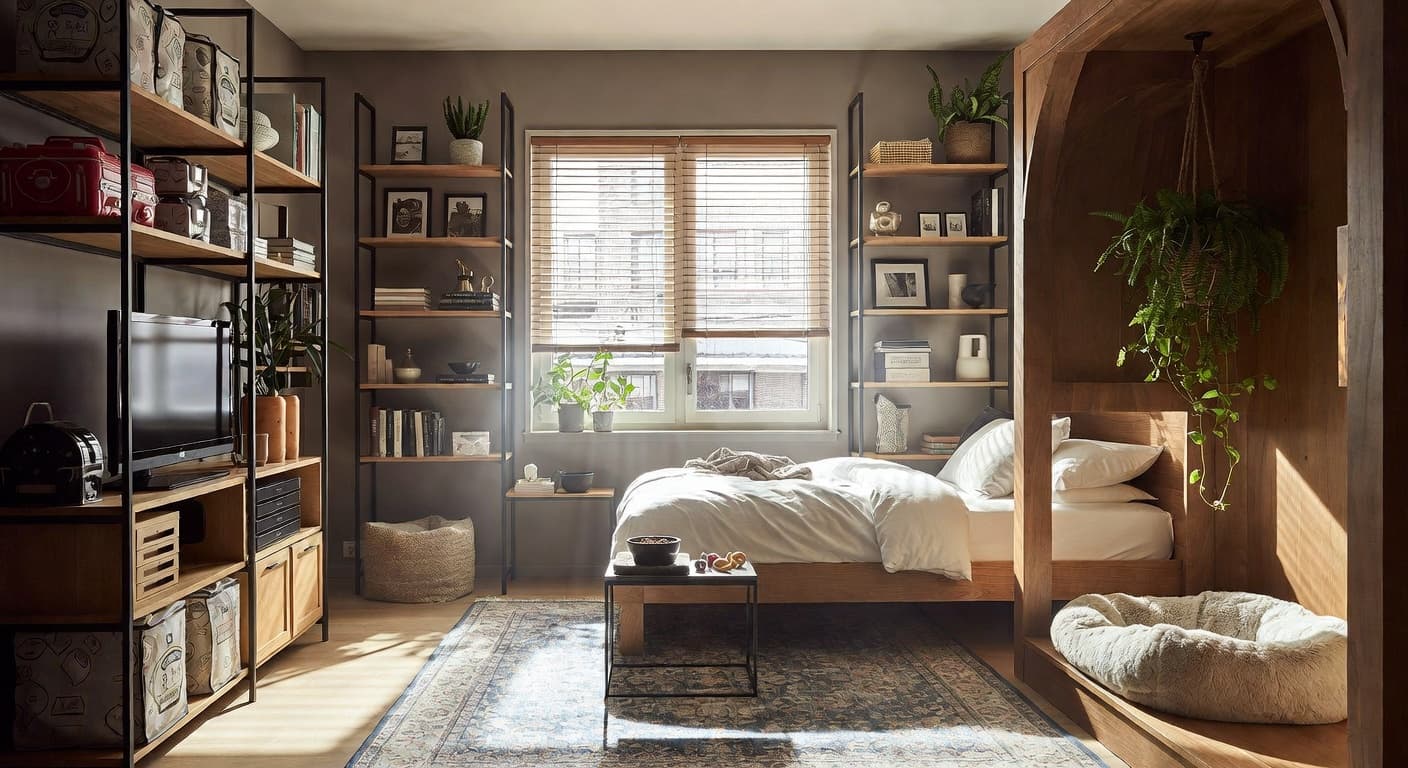 Urban pet room interior design - featuring urban style furniture, decor, colors, and layout ideas for your pet room