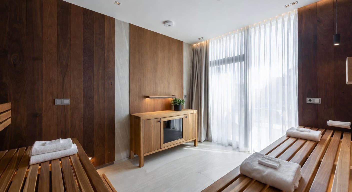 Urban sauna / spa room interior design - featuring urban style furniture, decor, colors, and layout ideas for your sauna / spa room