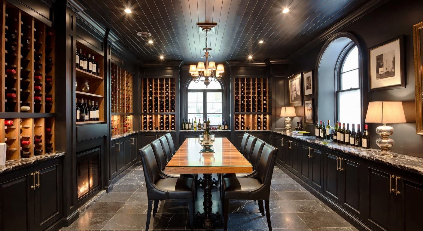 Urban wine cellar interior design - featuring urban style furniture, decor, colors, and layout ideas for your wine cellar
