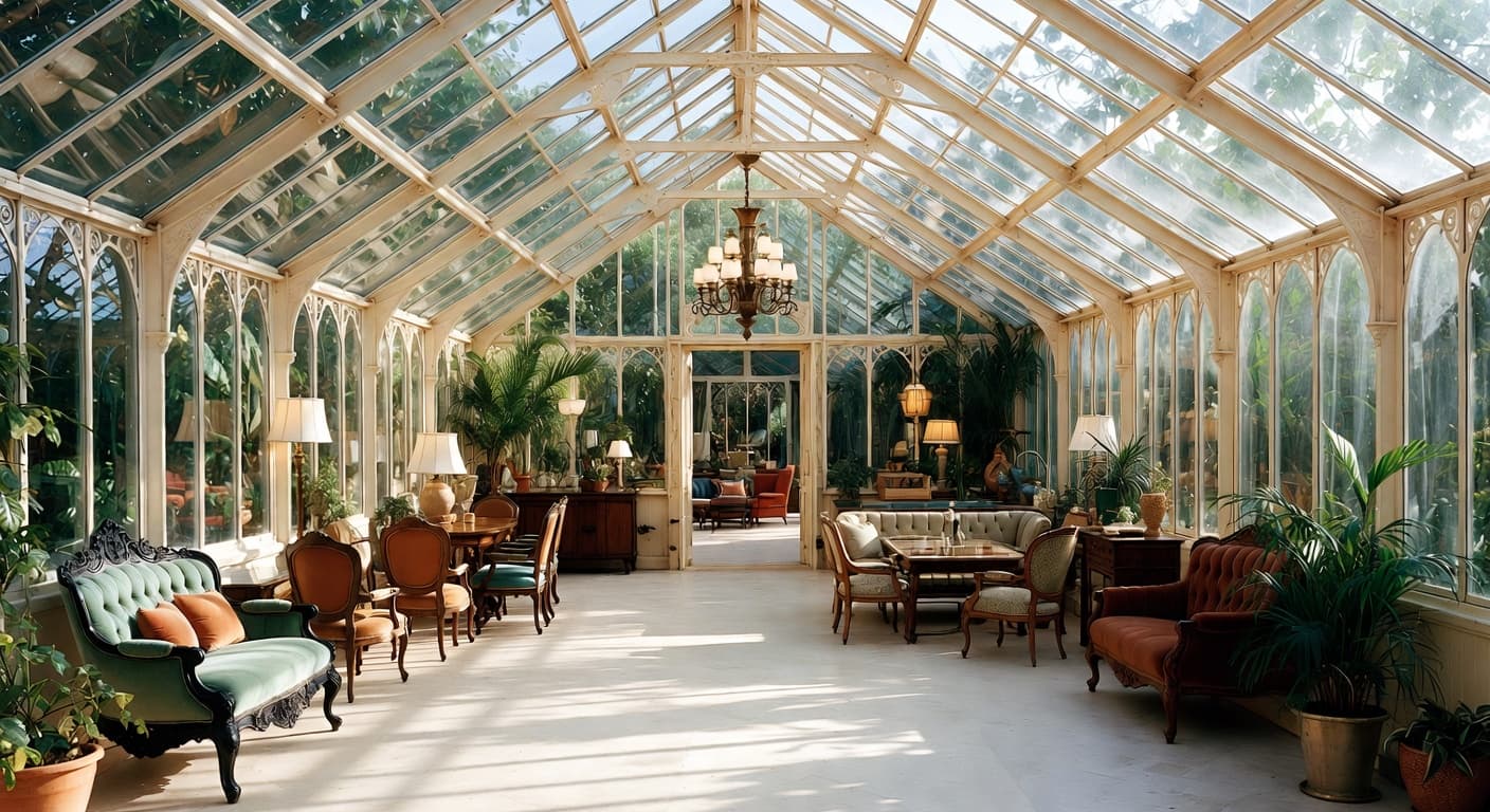 Victorian greenhouse interior design - featuring victorian style furniture, decor, colors, and layout ideas for your greenhouse