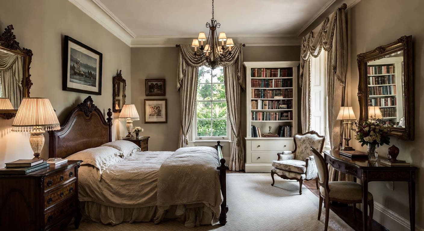 Victorian guest room interior design - featuring victorian style furniture, decor, colors, and layout ideas for your guest room