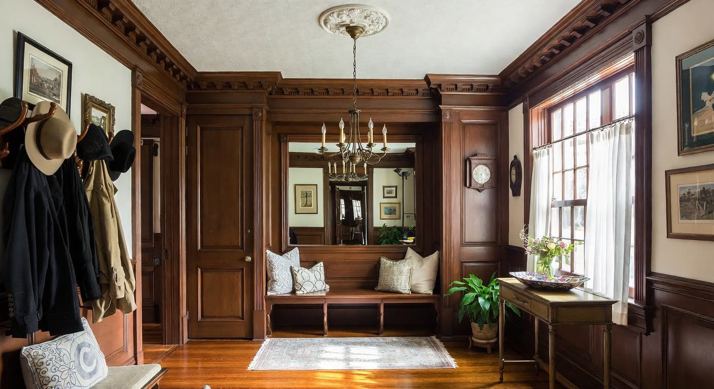 Victorian mudroom interior design - featuring victorian style furniture, decor, colors, and layout ideas for your mudroom