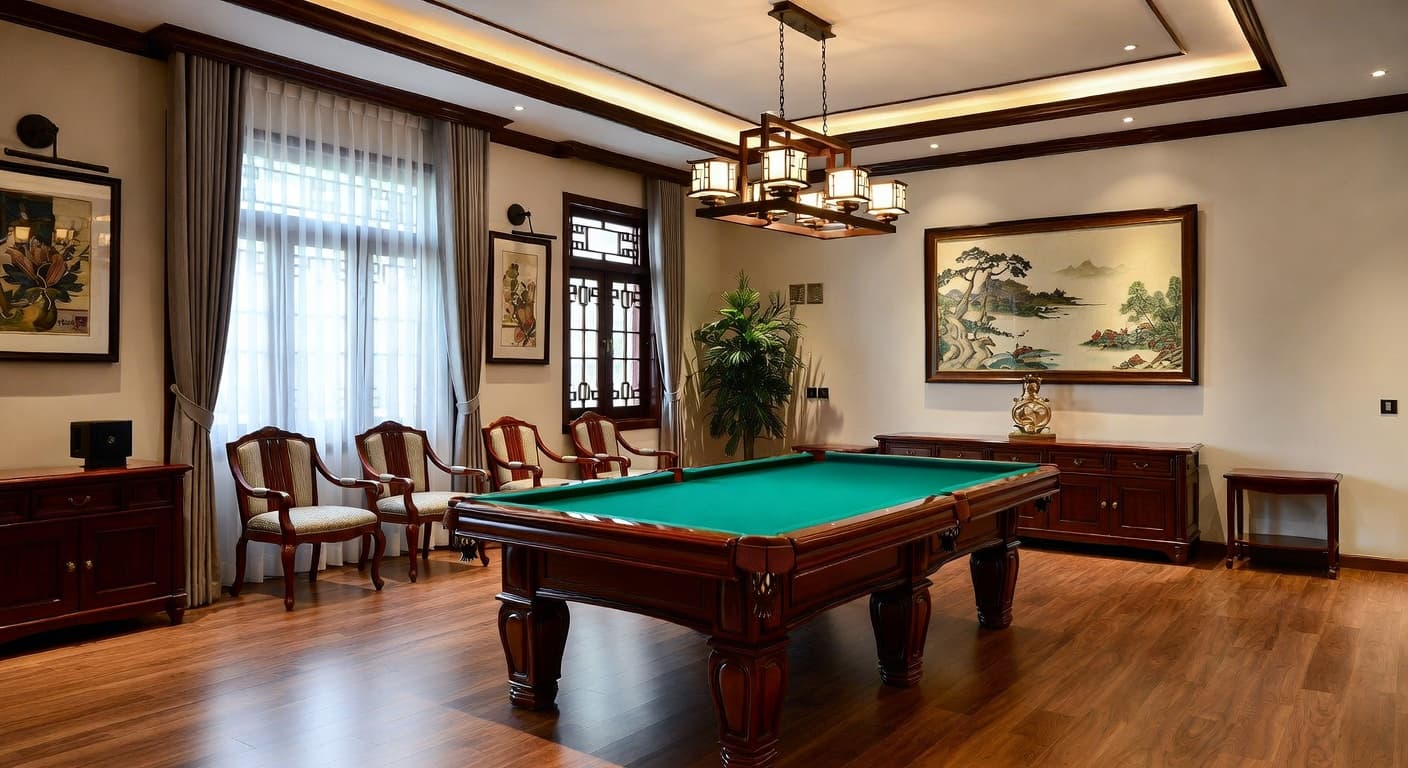 Vietnamese billiards room interior design - featuring vietnamese style furniture, decor, colors, and layout ideas for your billiards room