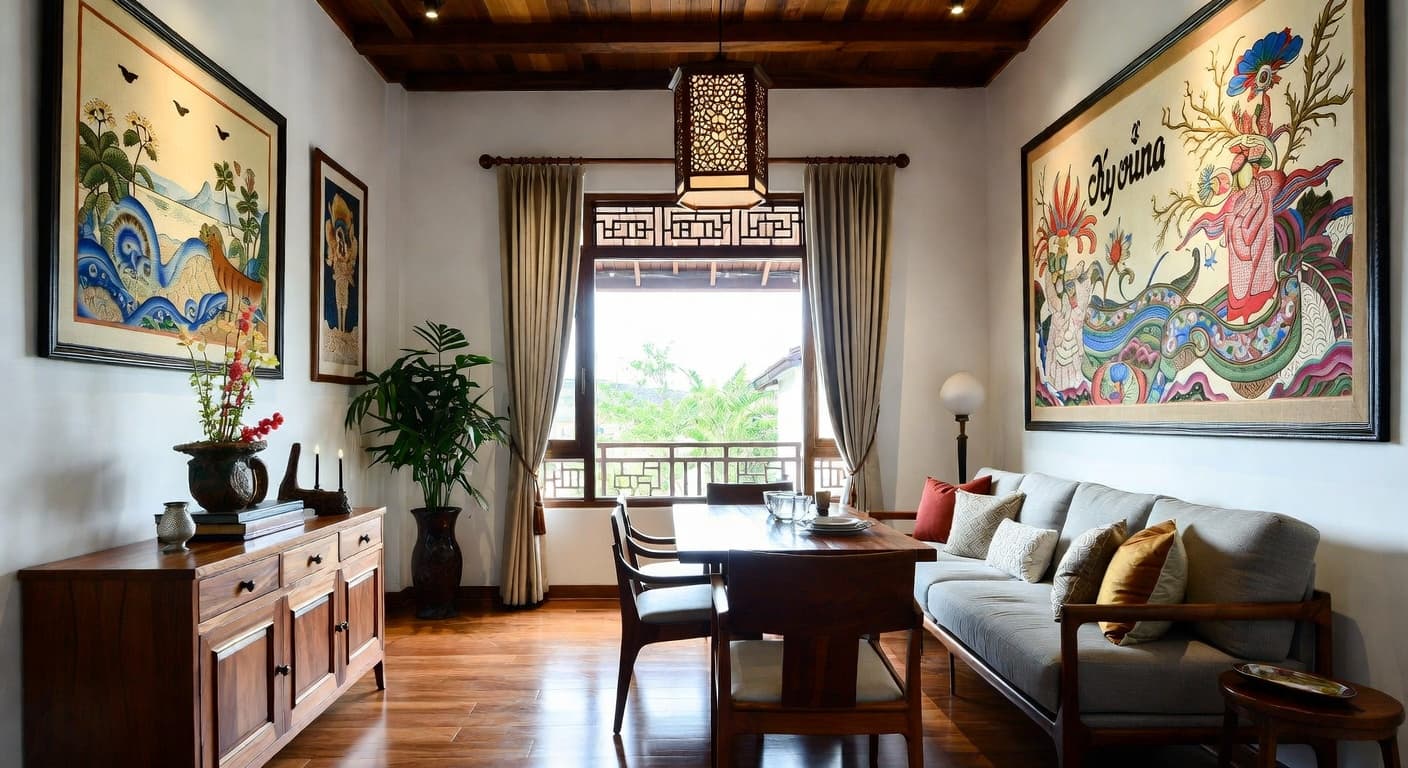 Vietnamese breakfast nook interior design - featuring vietnamese style furniture, decor, colors, and layout ideas for your breakfast nook