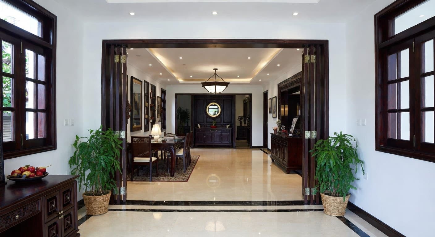 Vietnamese entryway interior design - featuring vietnamese style furniture, decor, colors, and layout ideas for your entryway