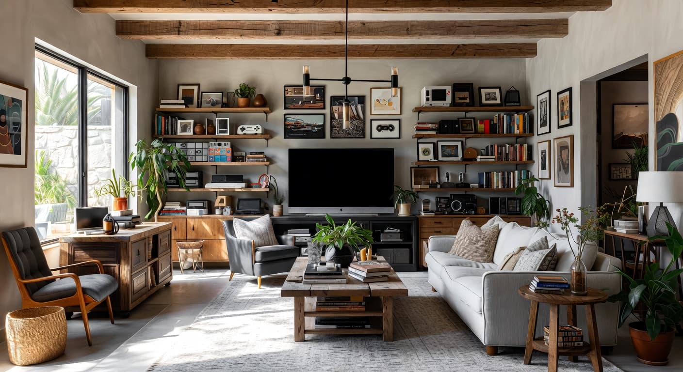 Wabi-Sabi game room interior design - featuring wabi-sabi style furniture, decor, colors, and layout ideas for your game room