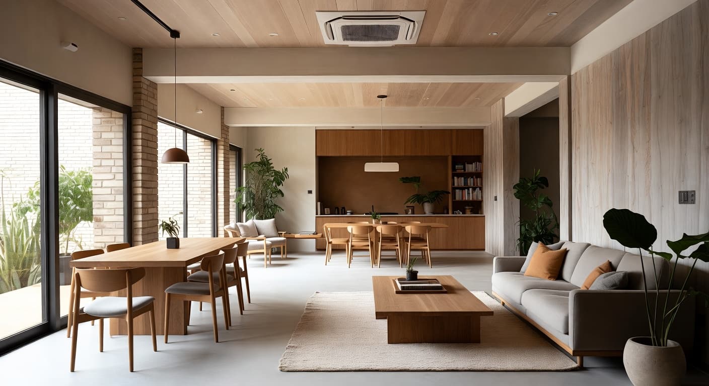 Wabi-Sabi multi-purpose room interior design - featuring wabi-sabi style furniture, decor, colors, and layout ideas for your multi-purpose room