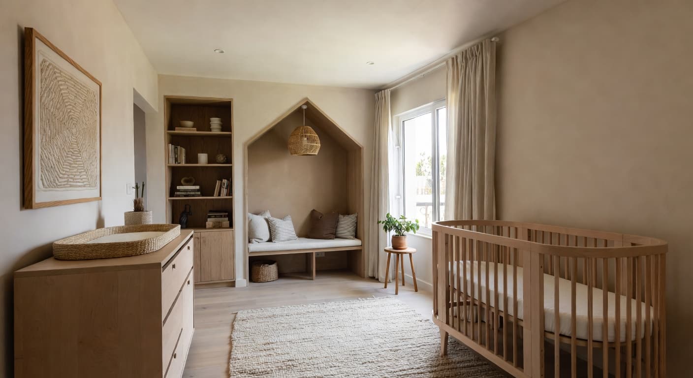 Wabi-Sabi nursery interior design - featuring wabi-sabi style furniture, decor, colors, and layout ideas for your nursery