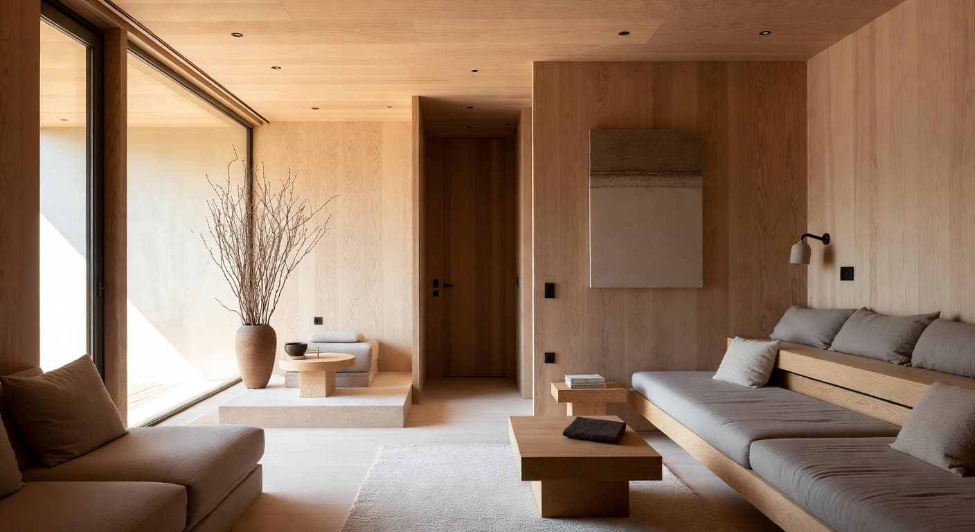 Wabi-Sabi sauna / spa room interior design - featuring wabi-sabi style furniture, decor, colors, and layout ideas for your sauna / spa room