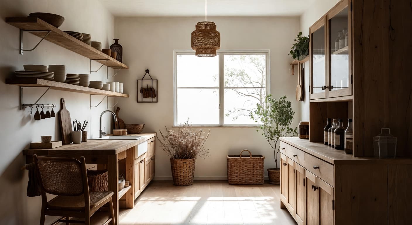 Wabi-Sabi utility room interior design - featuring wabi-sabi style furniture, decor, colors, and layout ideas for your utility room