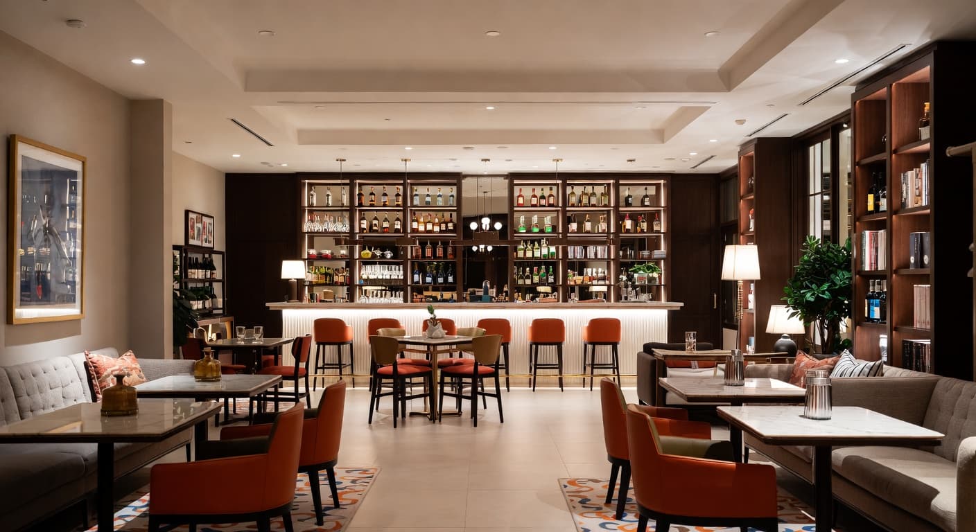 Warm Minimalism bar room interior design - featuring warm minimalism style furniture, decor, colors, and layout ideas for your bar room