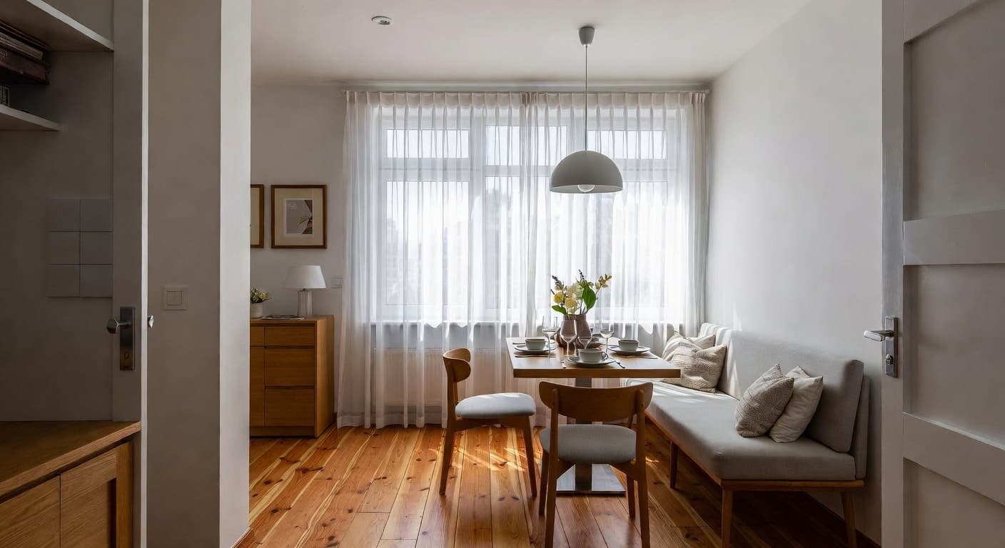 Warm Minimalism breakfast nook interior design - featuring warm minimalism style furniture, decor, colors, and layout ideas for your breakfast nook