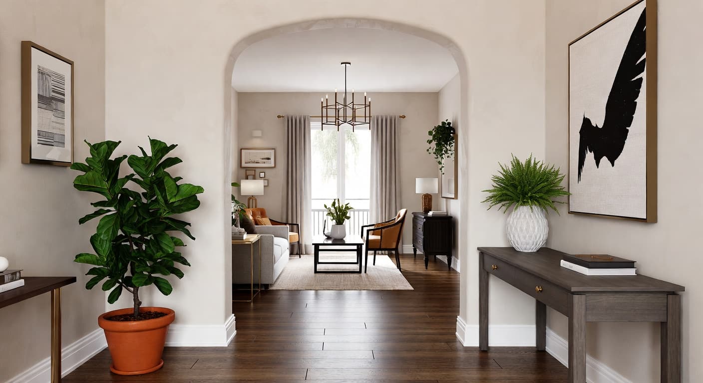 Warm Minimalism entryway interior design - featuring warm minimalism style furniture, decor, colors, and layout ideas for your entryway