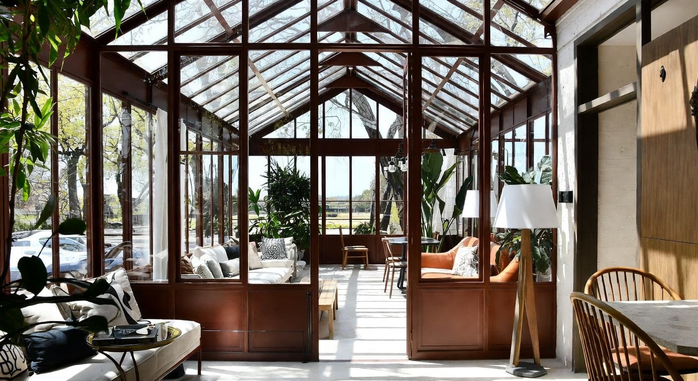 Warm Minimalism greenhouse interior design - featuring warm minimalism style furniture, decor, colors, and layout ideas for your greenhouse