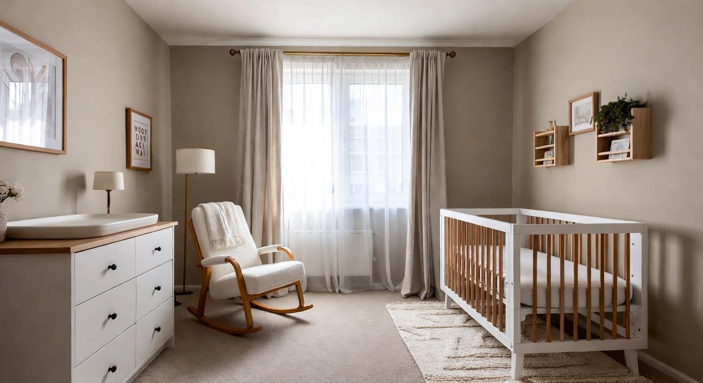 Warm Minimalism nursery interior design - featuring warm minimalism style furniture, decor, colors, and layout ideas for your nursery