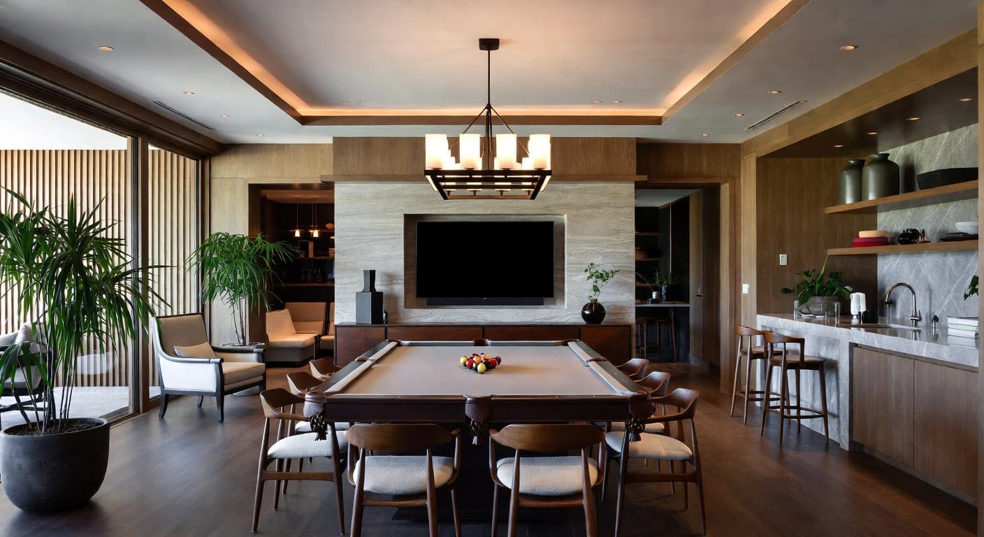 Zen billiards room interior design - featuring zen style furniture, decor, colors, and layout ideas for your billiards room