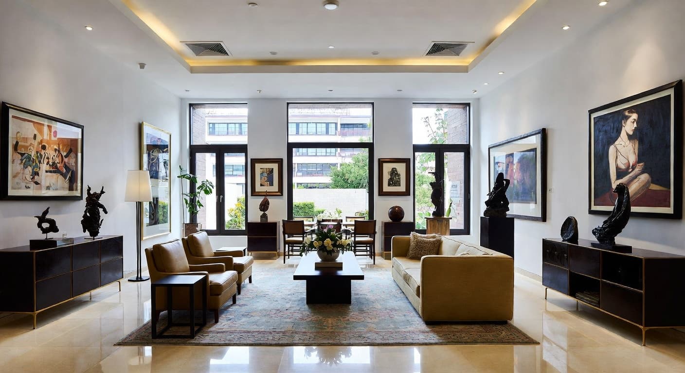 Zen gallery / art display interior design - featuring zen style furniture, decor, colors, and layout ideas for your gallery / art display