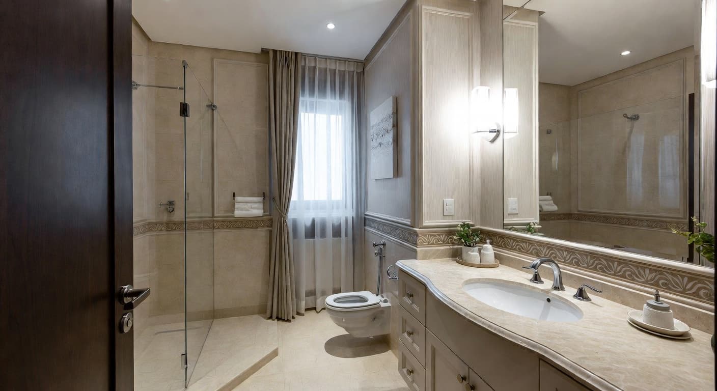 Zen powder room interior design - featuring zen style furniture, decor, colors, and layout ideas for your powder room