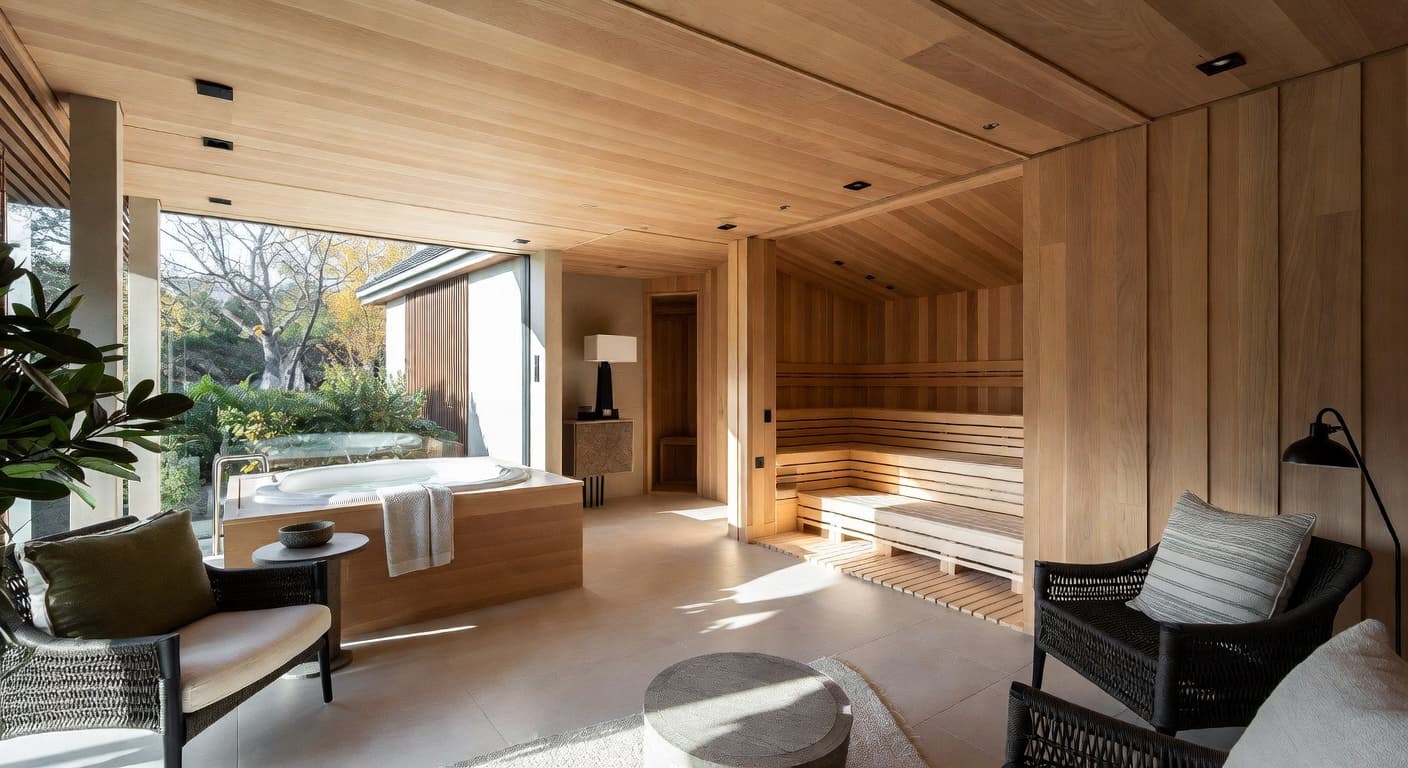 Zen sauna / spa room interior design - featuring zen style furniture, decor, colors, and layout ideas for your sauna / spa room