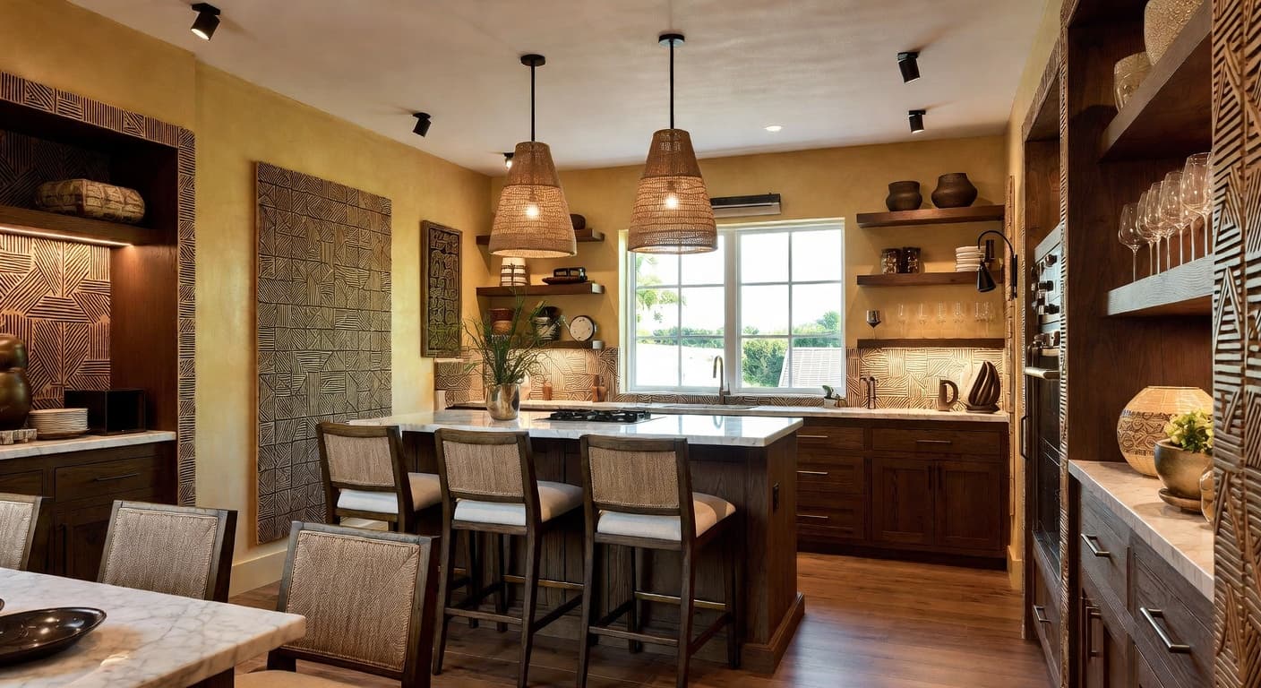 African butler's pantry interior design - featuring african style furniture, decor, colors, and layout ideas for your butler's pantry