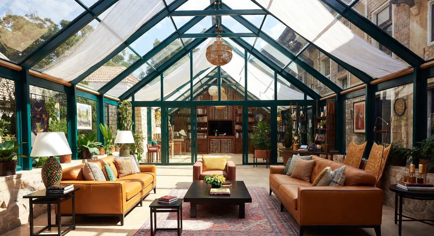African greenhouse interior design - featuring african style furniture, decor, colors, and layout ideas for your greenhouse