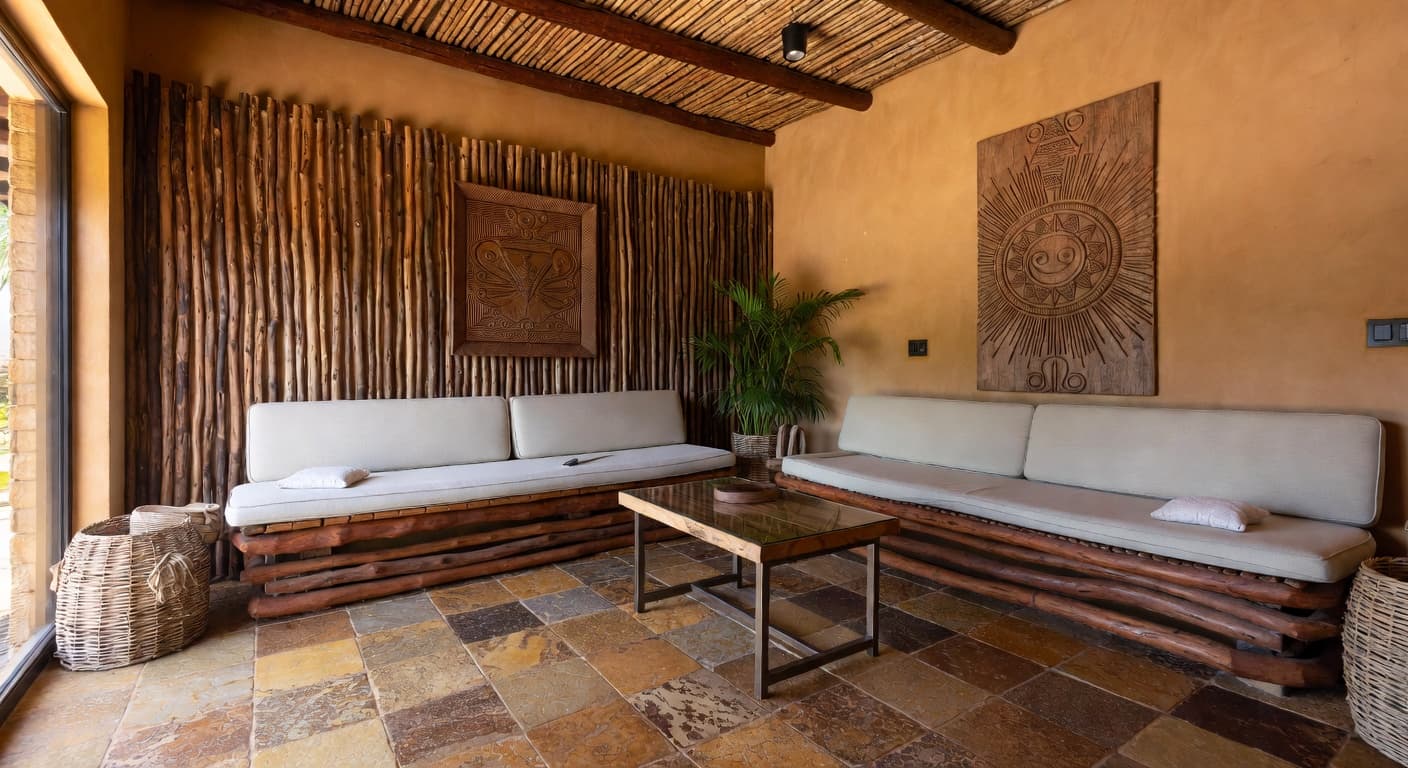 African sauna / spa room interior design - featuring african style furniture, decor, colors, and layout ideas for your sauna / spa room