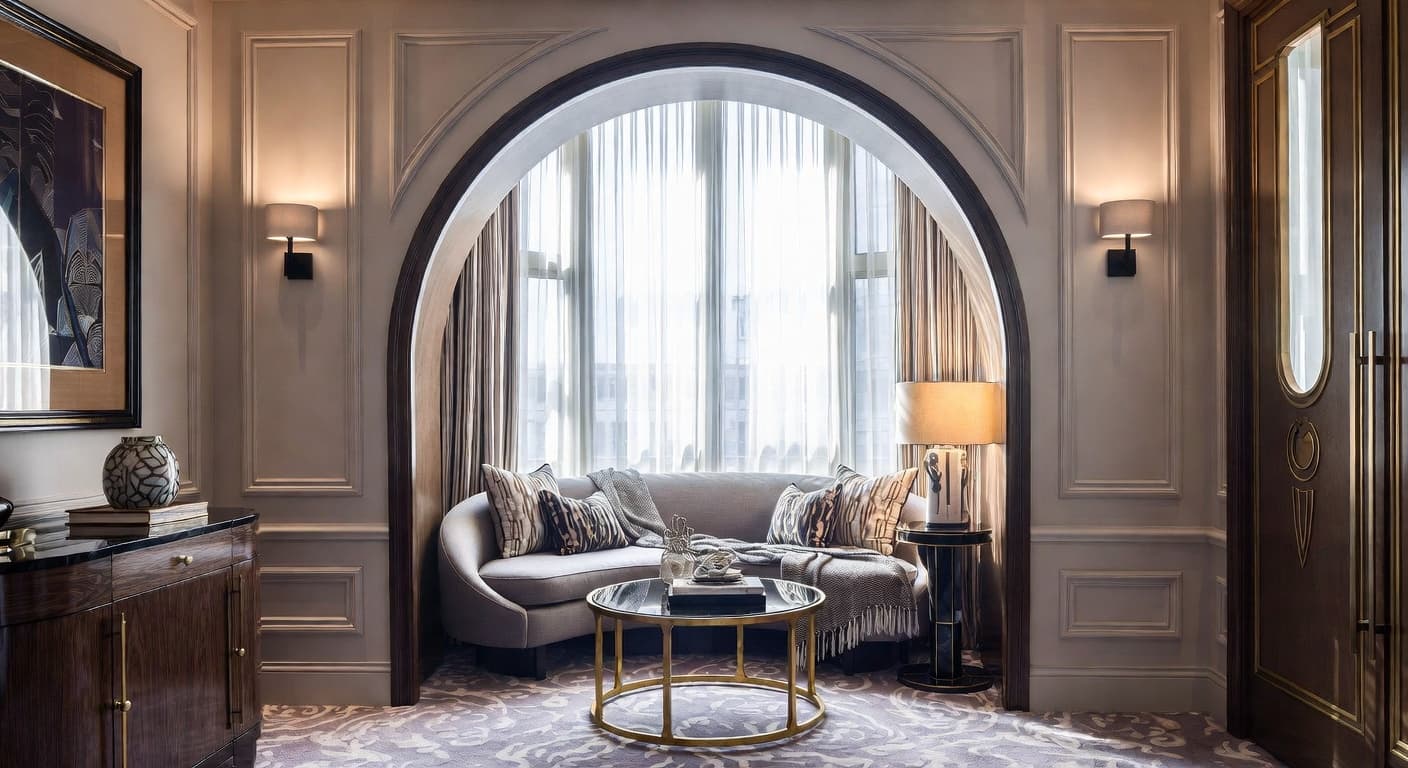 Art Deco reading nook interior design - featuring art deco style furniture, decor, colors, and layout ideas for your reading nook