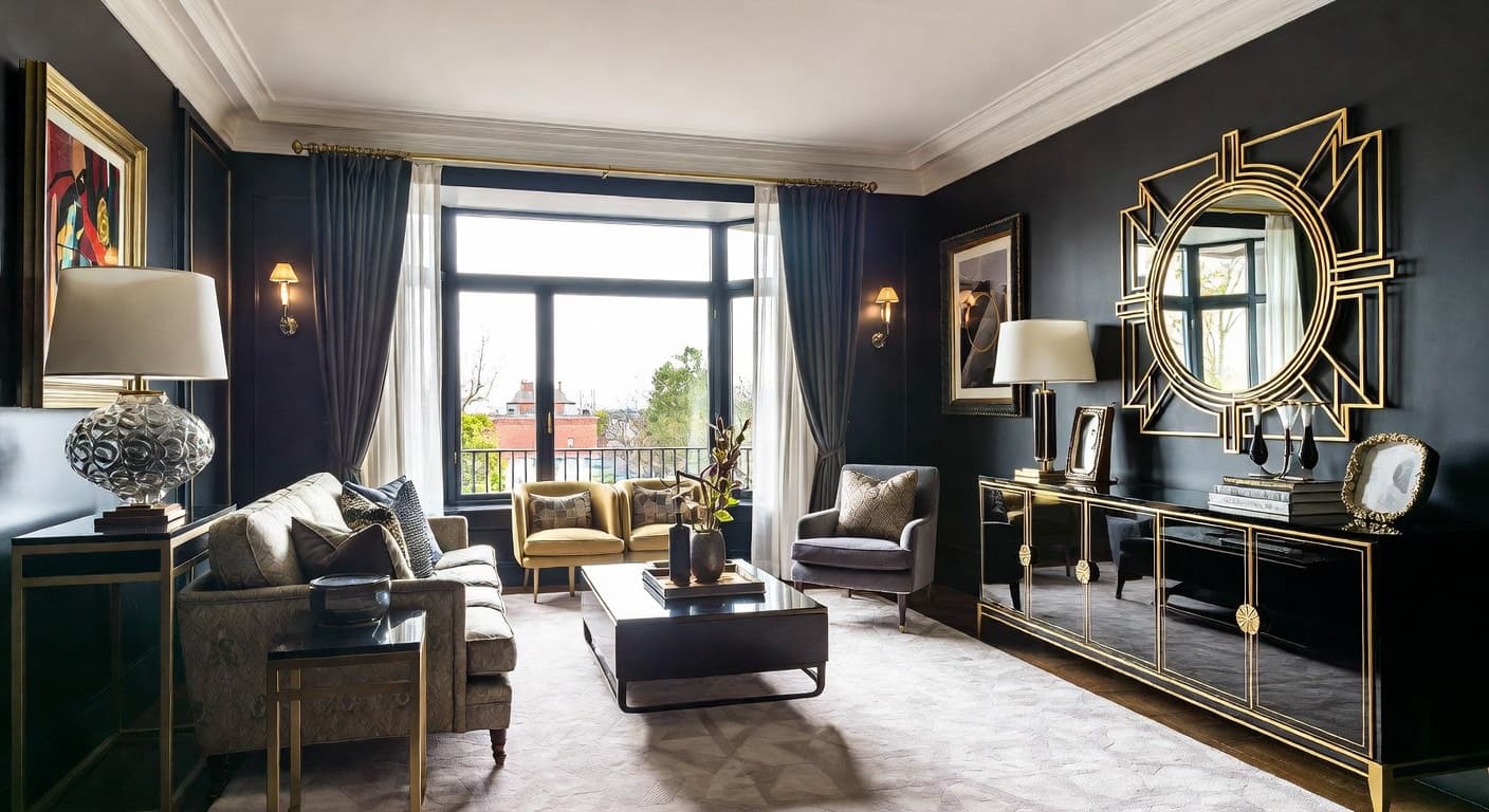 Art Deco teen room / den interior design - featuring art deco style furniture, decor, colors, and layout ideas for your teen room / den