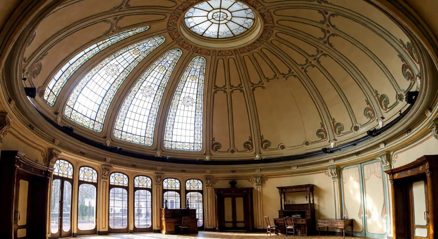 Art Nouveau observatory interior design - featuring art nouveau style furniture, decor, colors, and layout ideas for your observatory