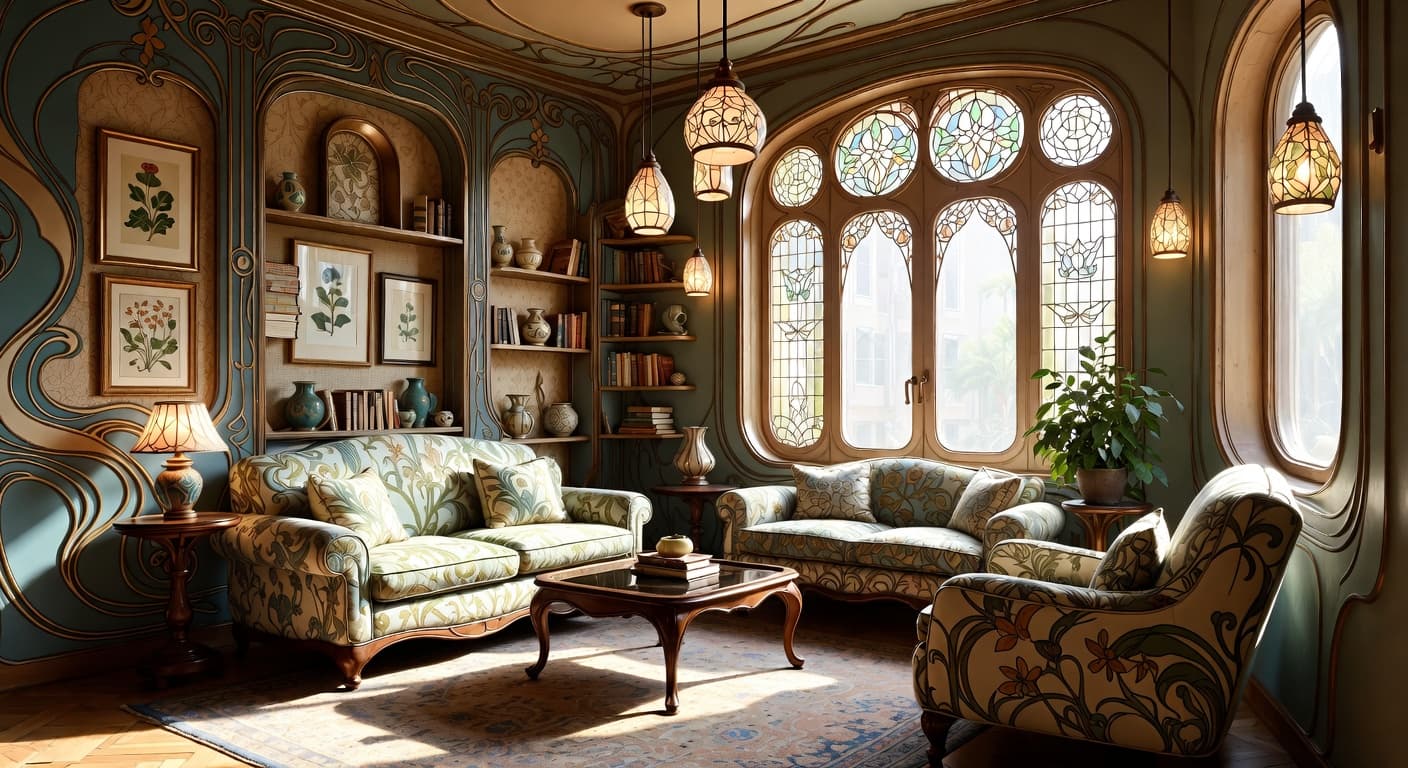 Art Nouveau playroom interior design - featuring art nouveau style furniture, decor, colors, and layout ideas for your playroom